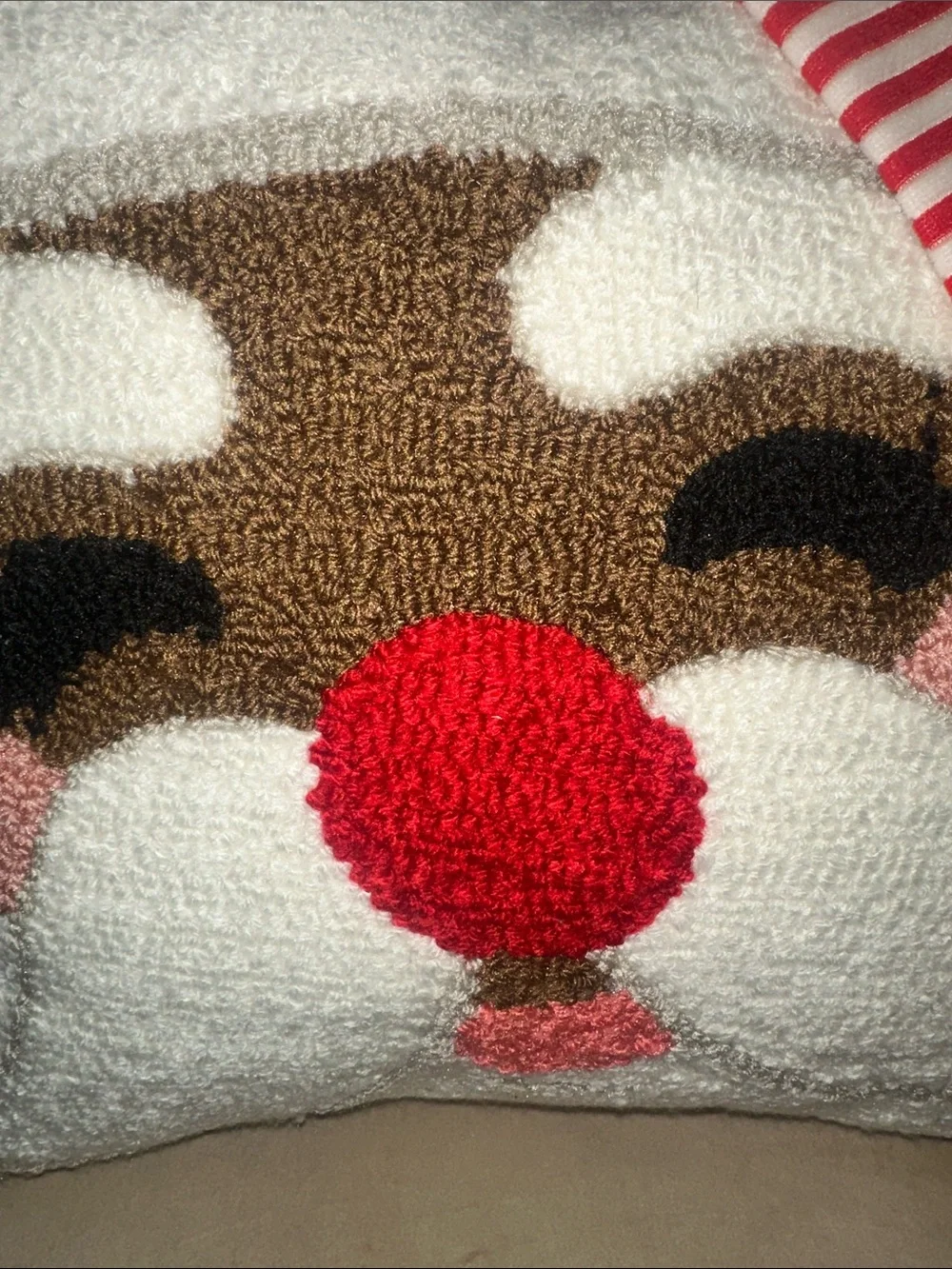African American Santa 🎅🏾 Holiday Pillow with Red Striped Hat